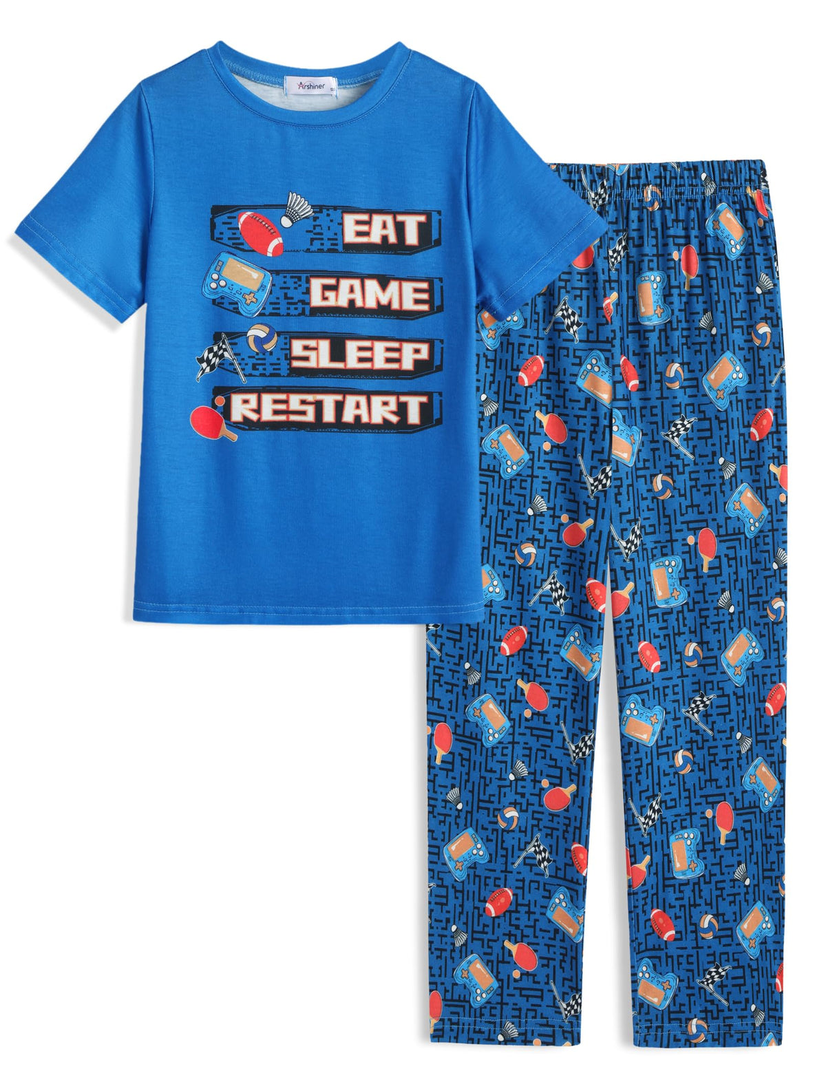Arshiner Boys Pajamas Short Sleeve Long Pants 2 Piece Pajama Set for Boys