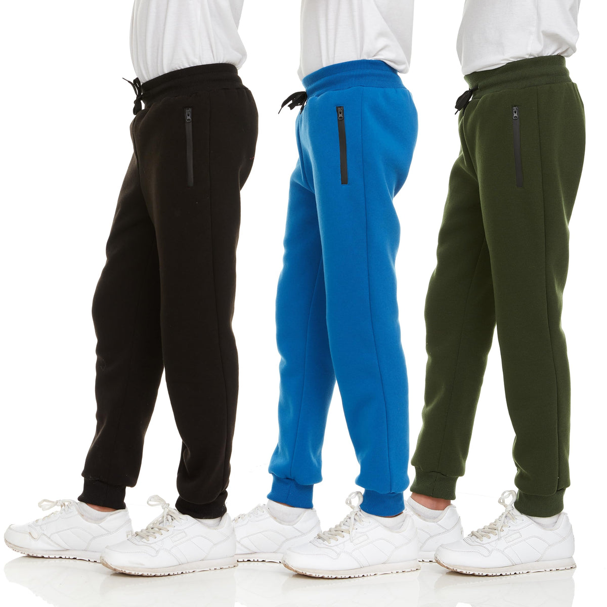 PURE CHAMP 3Pk Boys Sweatpants Fleece Athletic Workout Kids Clothes Boys Joggers with Zipper Pocket and Drawstring Size 4-20