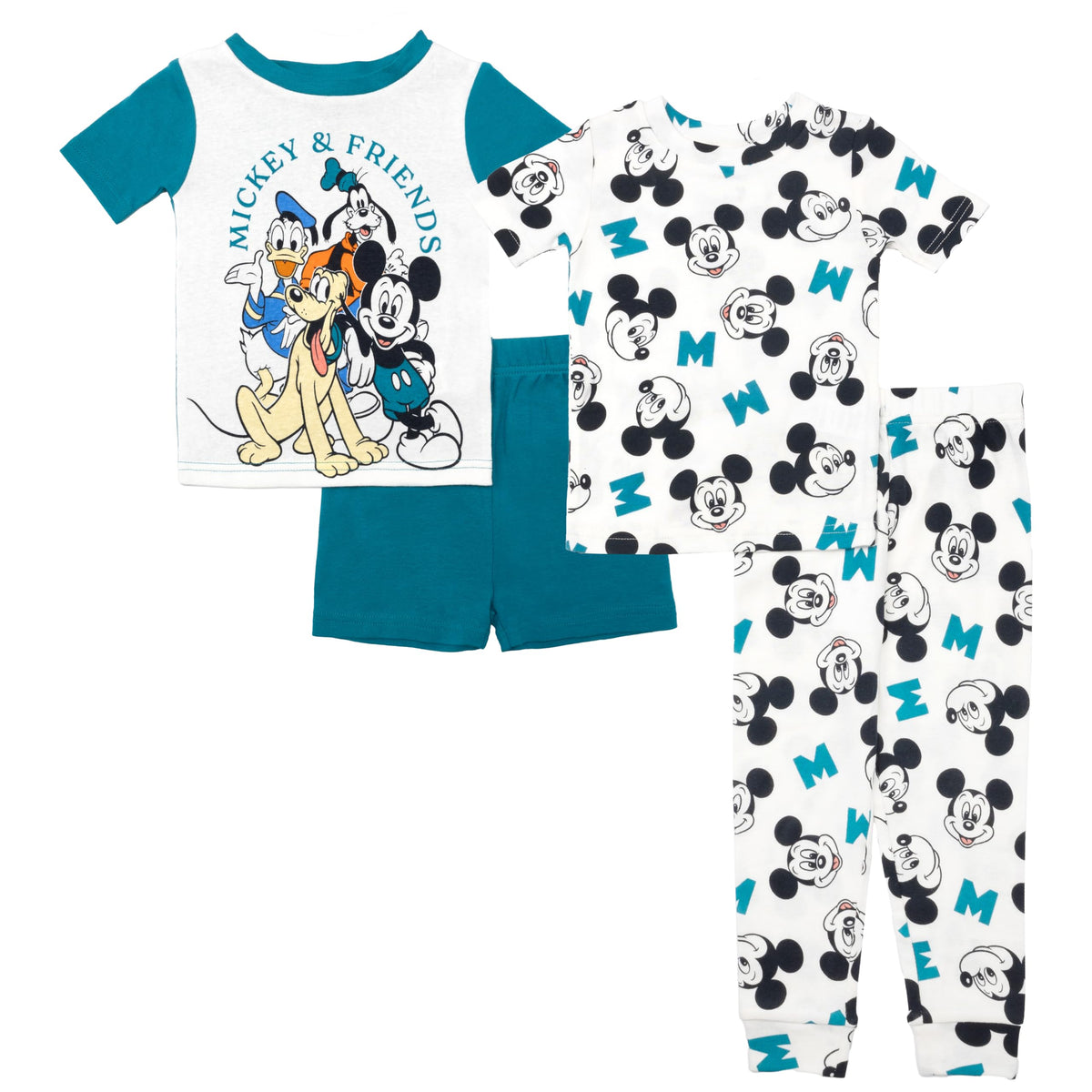 Disney Boys' 4-Piece Snug-fit Cotton Matching Comfortable Pajama Set, Soft & Cute for Kids
