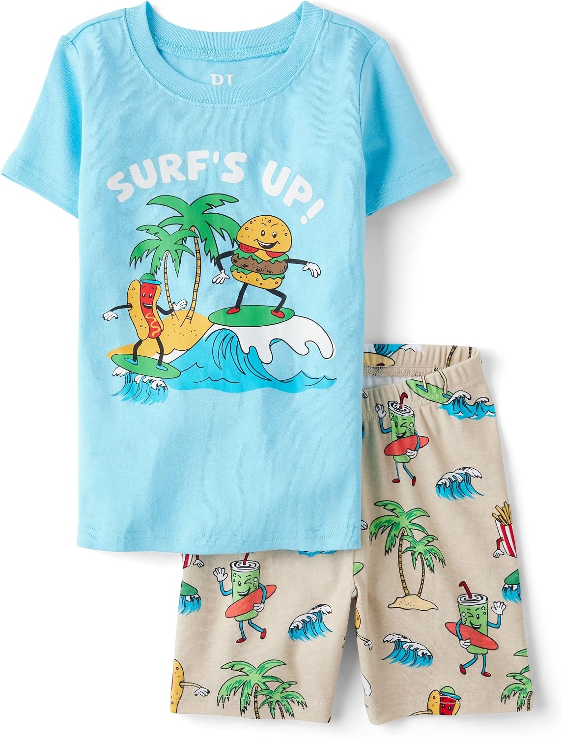 The Children's Place Boys' 100% Cotton Sleeve Top and Shorts 2 Piece Pajama Set