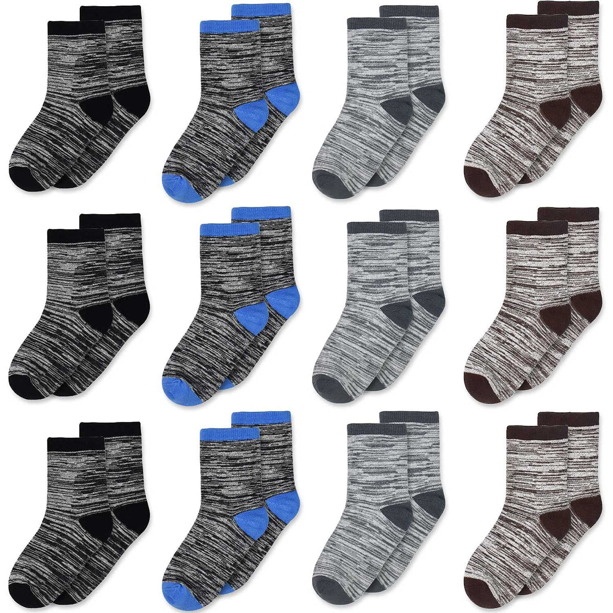Boys Socks, 12 Pairs Crew Socks for Toddler Kids (1-14 Years Old)