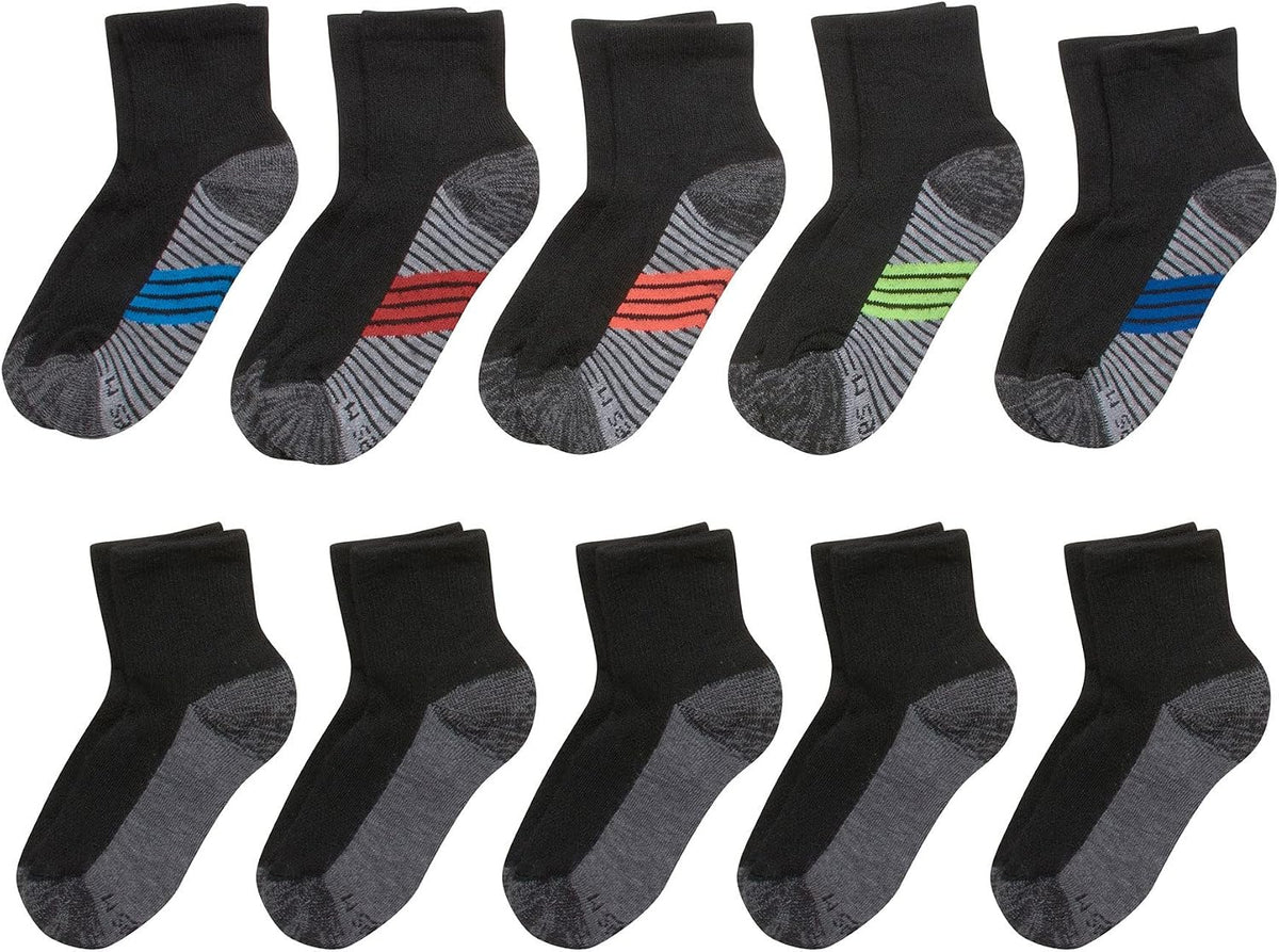 Hanes Ultimate Boys' Crew Performance Sport Socks, 10-Pair Packs