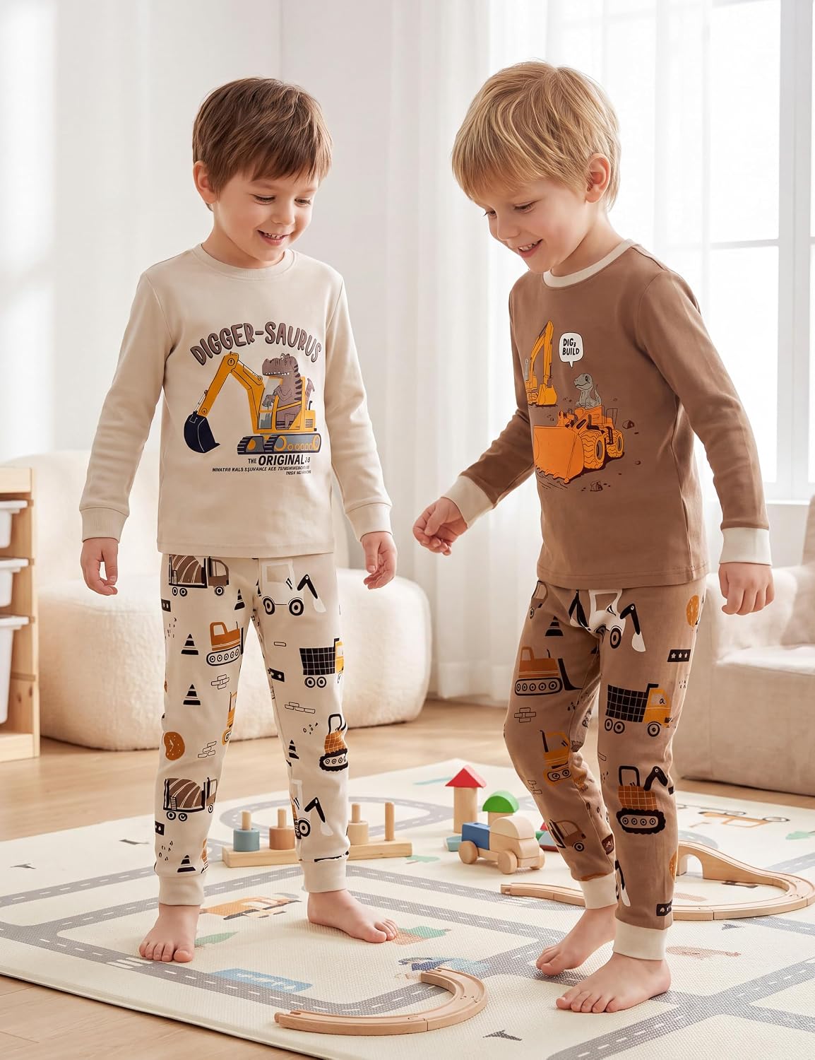 Yoofoss Toddler Pajamas 100% Organic Cotton 4 Piece Long Sleeve Fall Pajama Set Kids Pajamas for Boys Girls Snug Fit Pjs Set