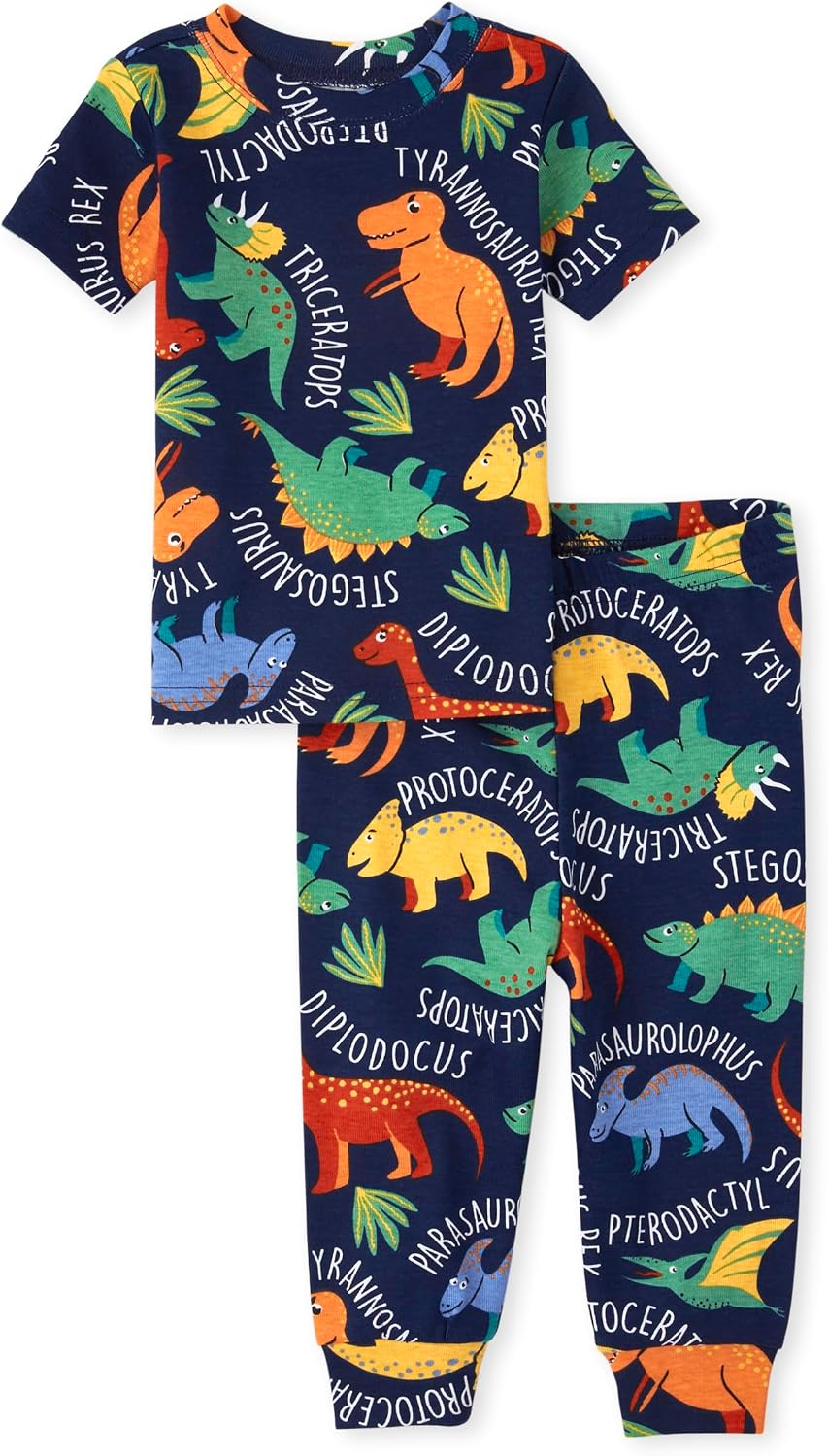 The Children's Place Baby Boys' Snug Fit 100% Cotton Short Sleeve Top and Pants 2 Piece Pajama Set