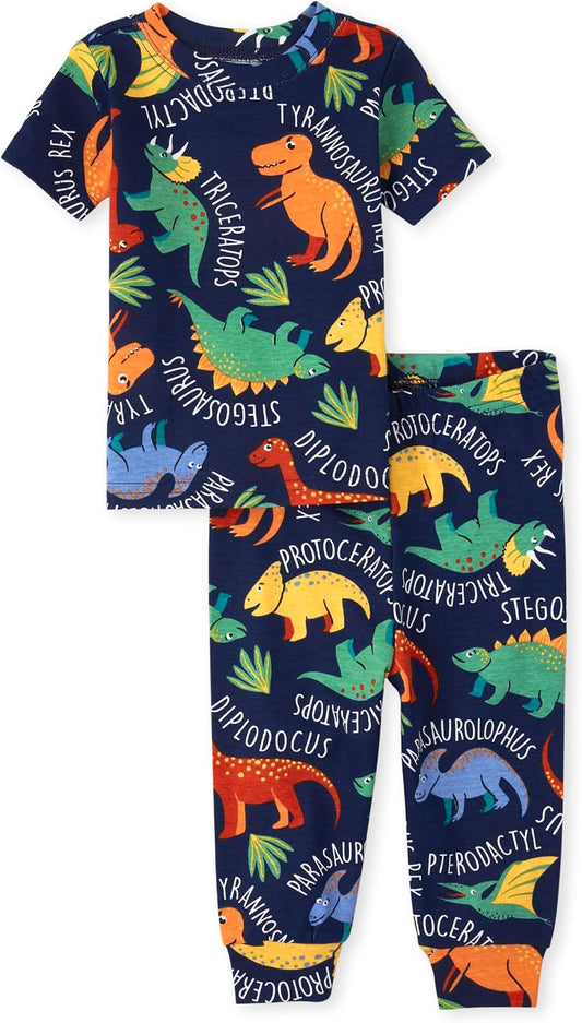 The Children's Place Baby Boys' Snug Fit 100% Cotton Short Sleeve Top and Pants 2 Piece Pajama Set