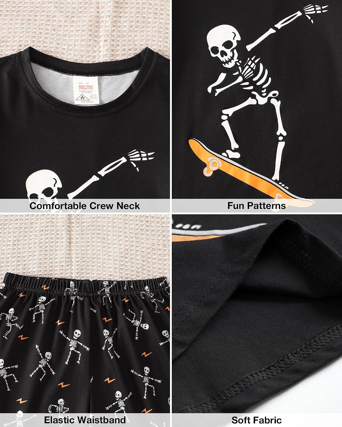MyFav Boys Pajamas Sets Glow in Dark Summer Short Sleeve Sleepwear Skull Kids Pjs