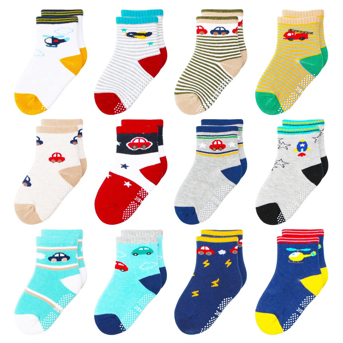 Toddler Non Slip Grip Crew Socks for 1-7 Years Baby Kids Boys Girls