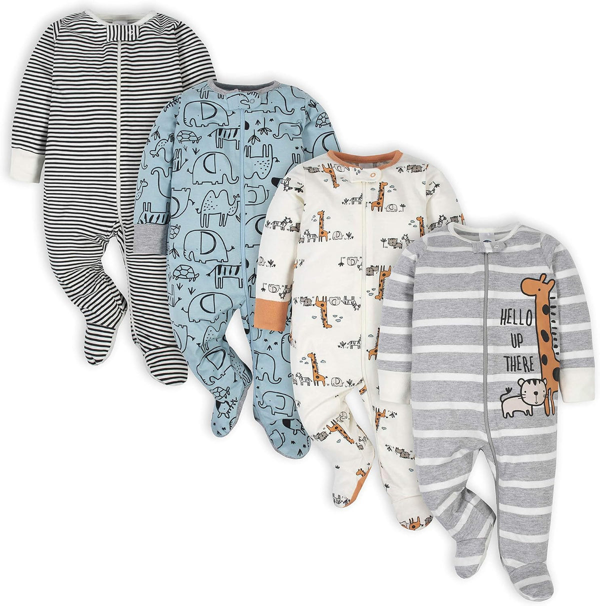Gerber Baby Boys 4 Pack 'N Play Footie And Toddler Sleepers, Jungle Blue, 3-6 Months US