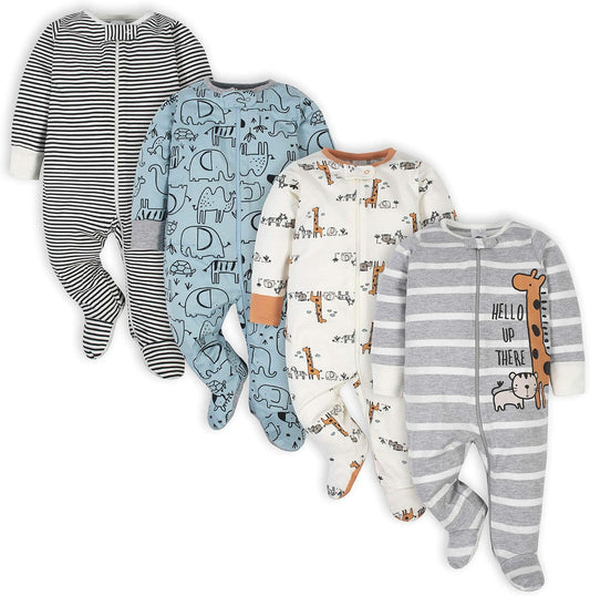 Gerber Baby Boys 4 Pack 'N Play Footie And Toddler Sleepers, Jungle Blue, 3-6 Months US