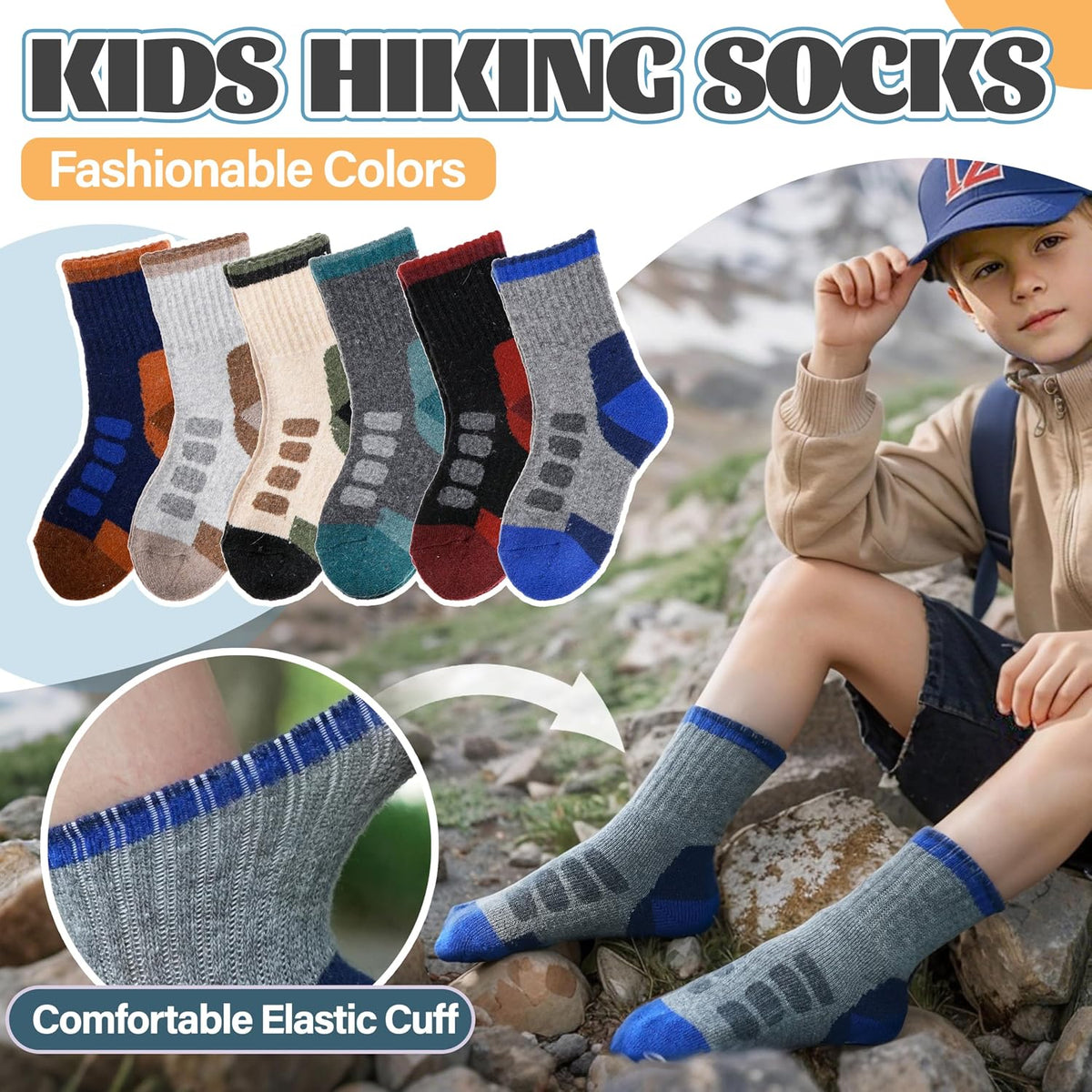Anlisim Kids Merino Wool Hiking Socks for Boys Girls Toddlers, 6 Pairs