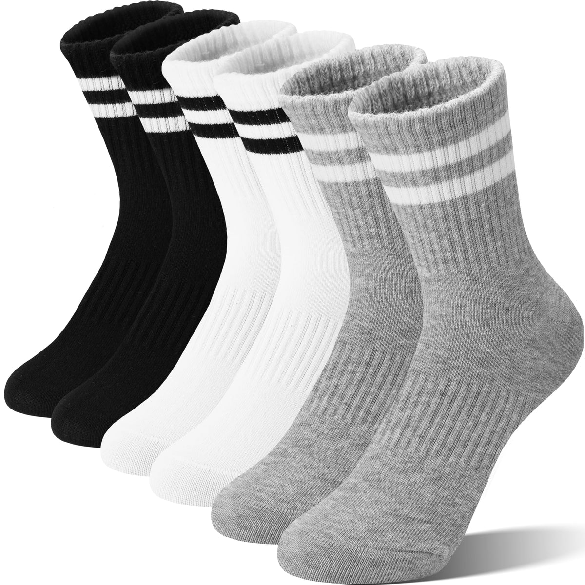 Unisex School Kids Boys Girls Athletic Socks Soft Cotton Student Uniform White Black Gray Crew Socks 6 Pairs