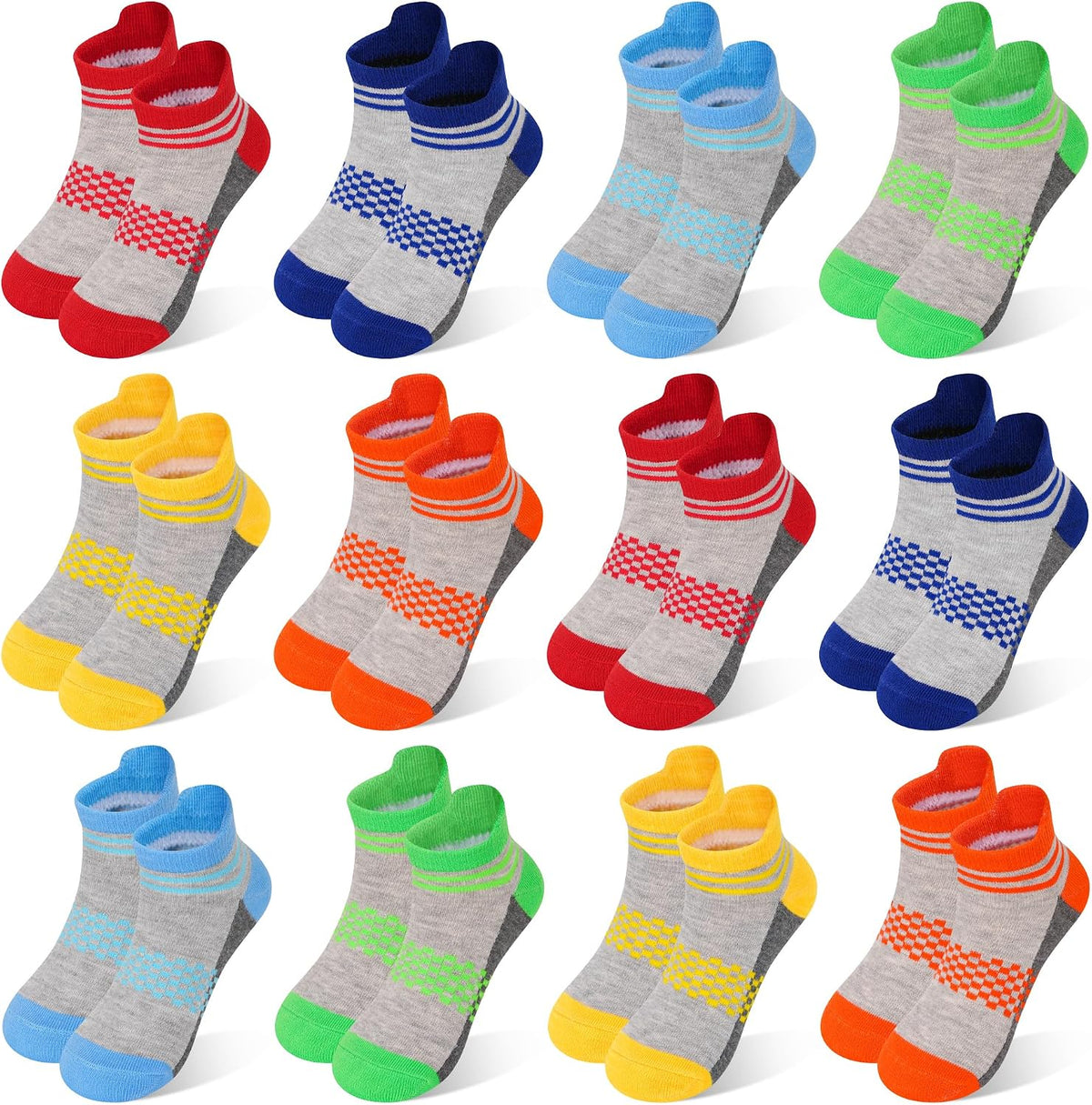 ZERULETS Kids Socks 12 Pairs Boys Ankle Low Cut Athletic Socks 1-14 Years