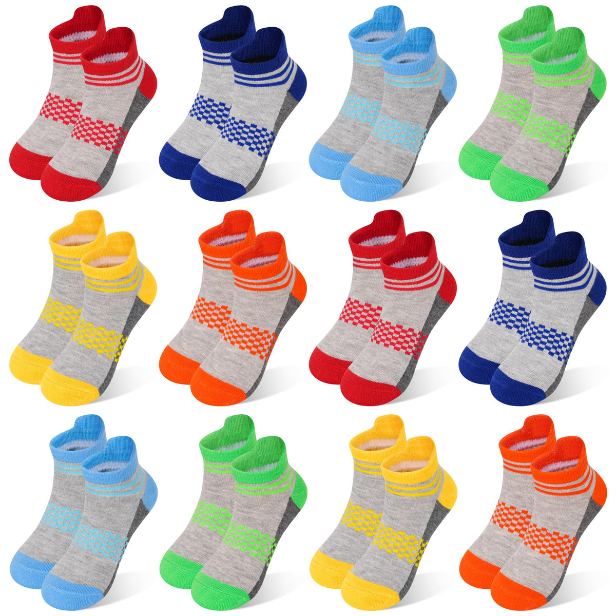 ZERULETS Kids Socks 12 Pairs Boys Ankle Low Cut Athletic Socks 1-14 Years