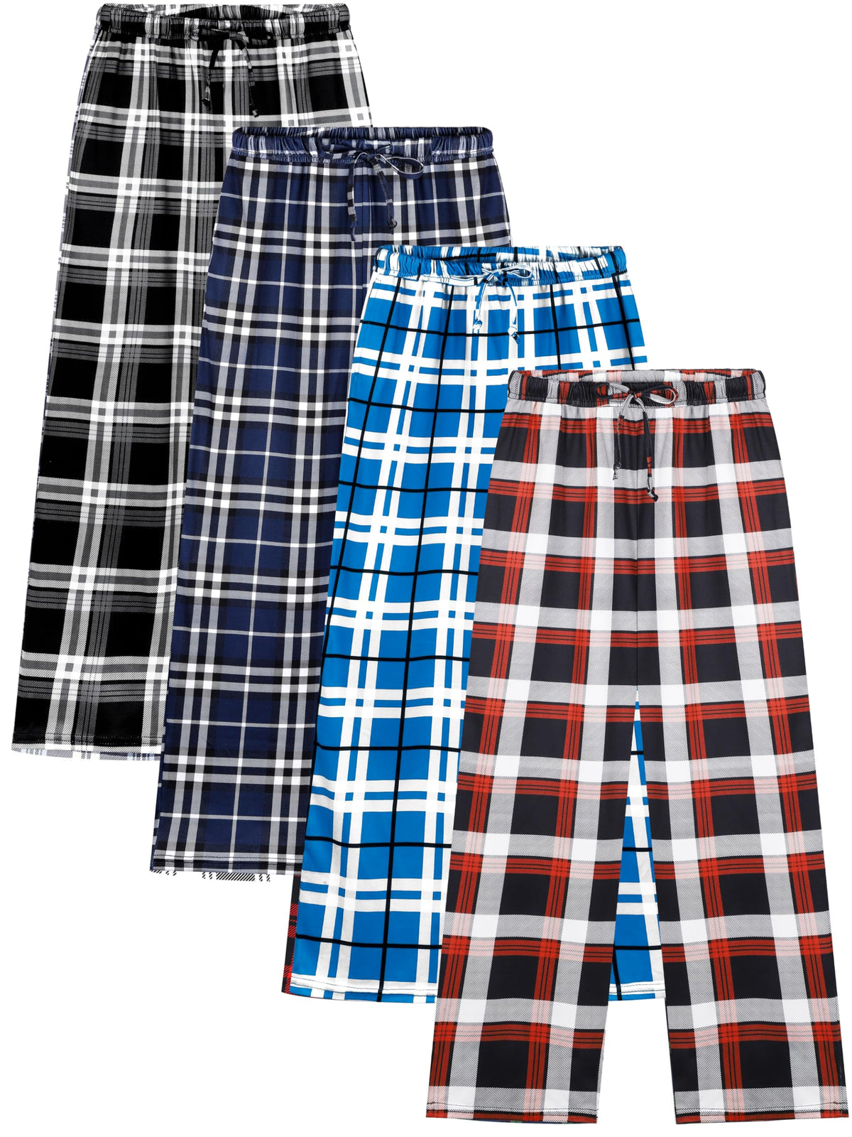 Cooraby 4 Pack Boys Plaid Pants with Pockets Elastic Waist Drawstring Printed Plaid Pants Christmas for Boys Girls