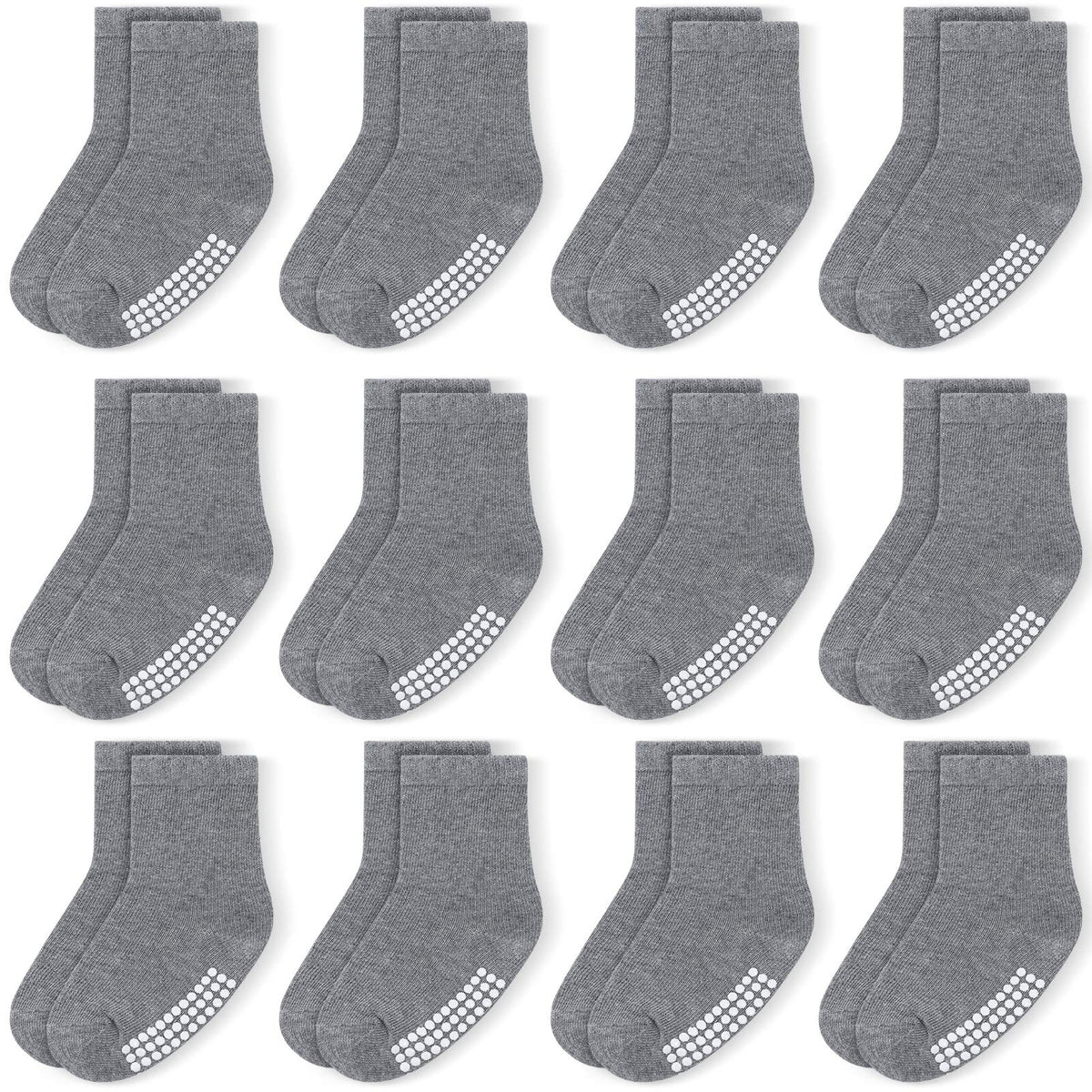 Baby Toddlers Crew Socks with Non-Slip Grip 12 Pack Cotton Stretch Socks