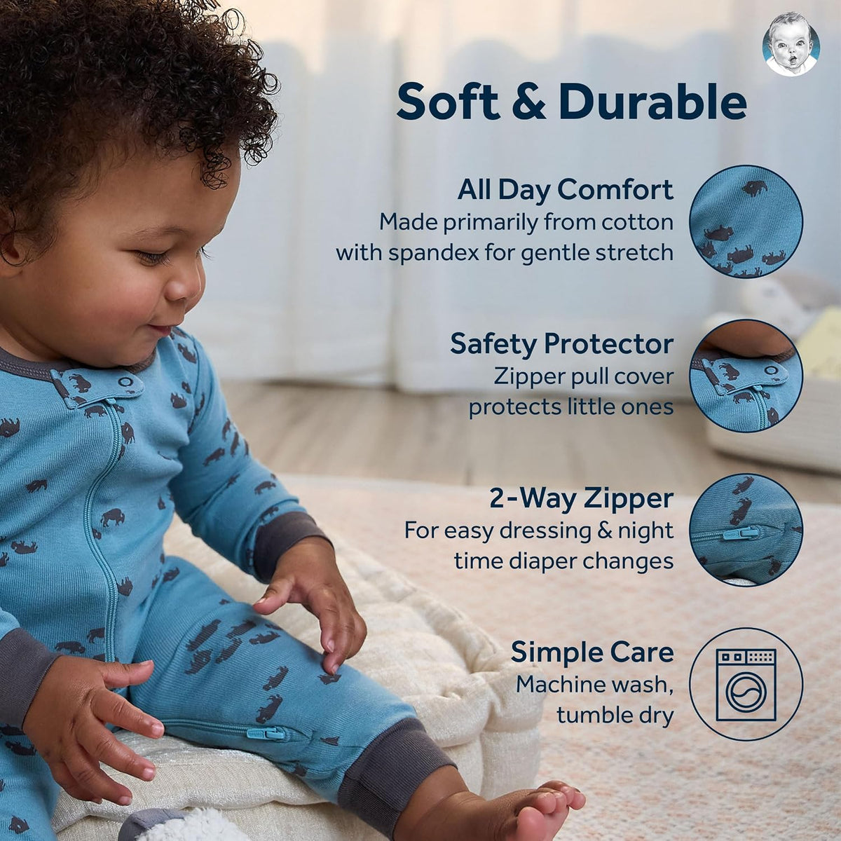Gerber Baby Boys 3-Pack Snug Fit Footless One Piece Cotton Pajamas