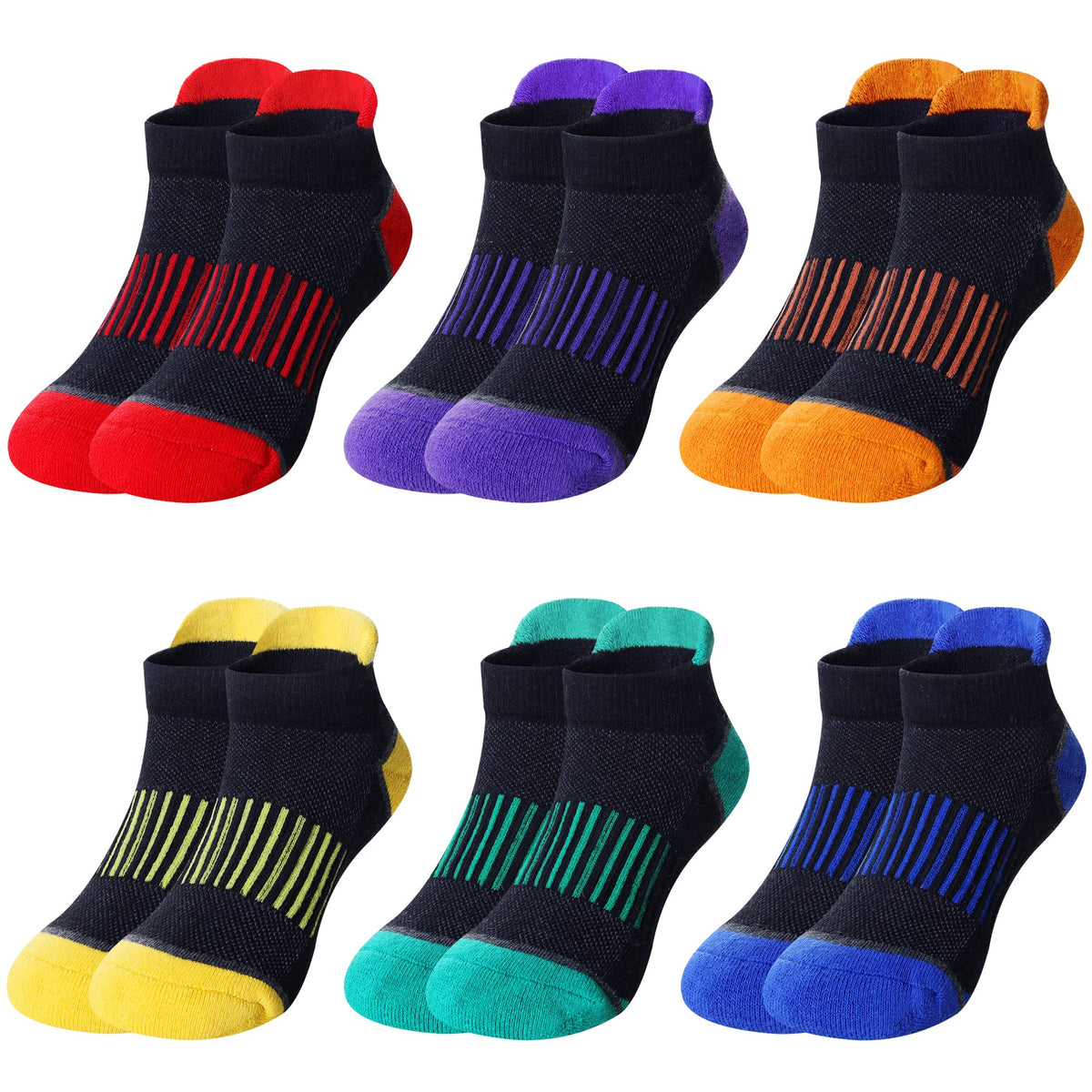Eyean Boys Athletic Half Cushioned Ankle Socks Kids Cotton Sport Low Cut Socks 6 Pairs