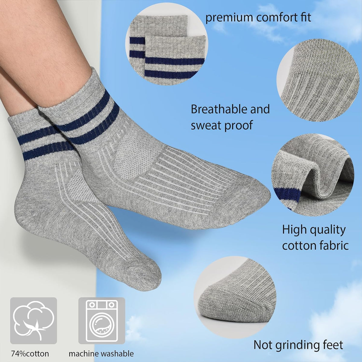 12 Pairs Kids Socks Cotton Athletic Socks for Boys 1-12 Years
