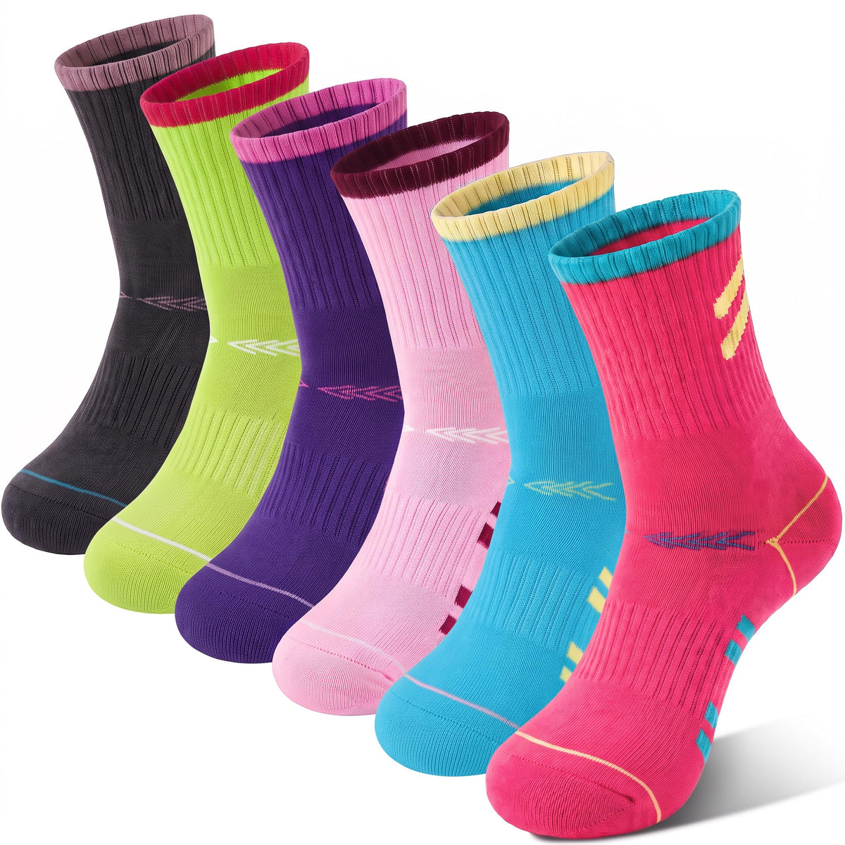 Sandsuced 6 Pairs Kids Boys Socks Athletic Basketball Sport Youth Crew Cotton Soft Breathable Socks for Outdoor