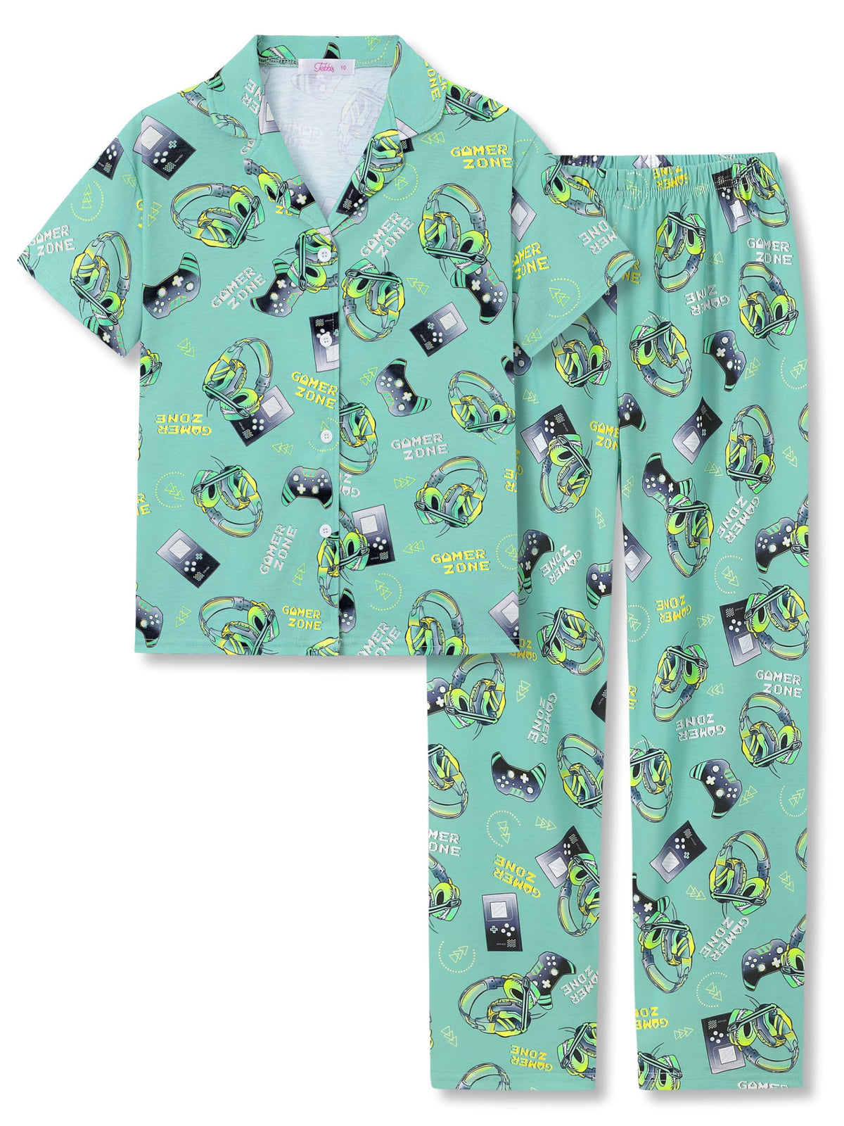 Tebbis Boys Pajamas Novelty Prints Button-Up Short Sleeve Set Size 6-18