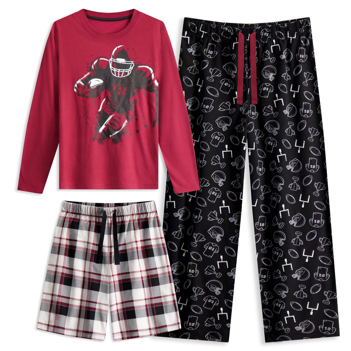 US Angels Boys Pajamas Set | 3-Piece Pant, Shirt, Shorts Sleepwear Pjs for Kids | Loose Fit, Soft, Breathable Blue Plaid