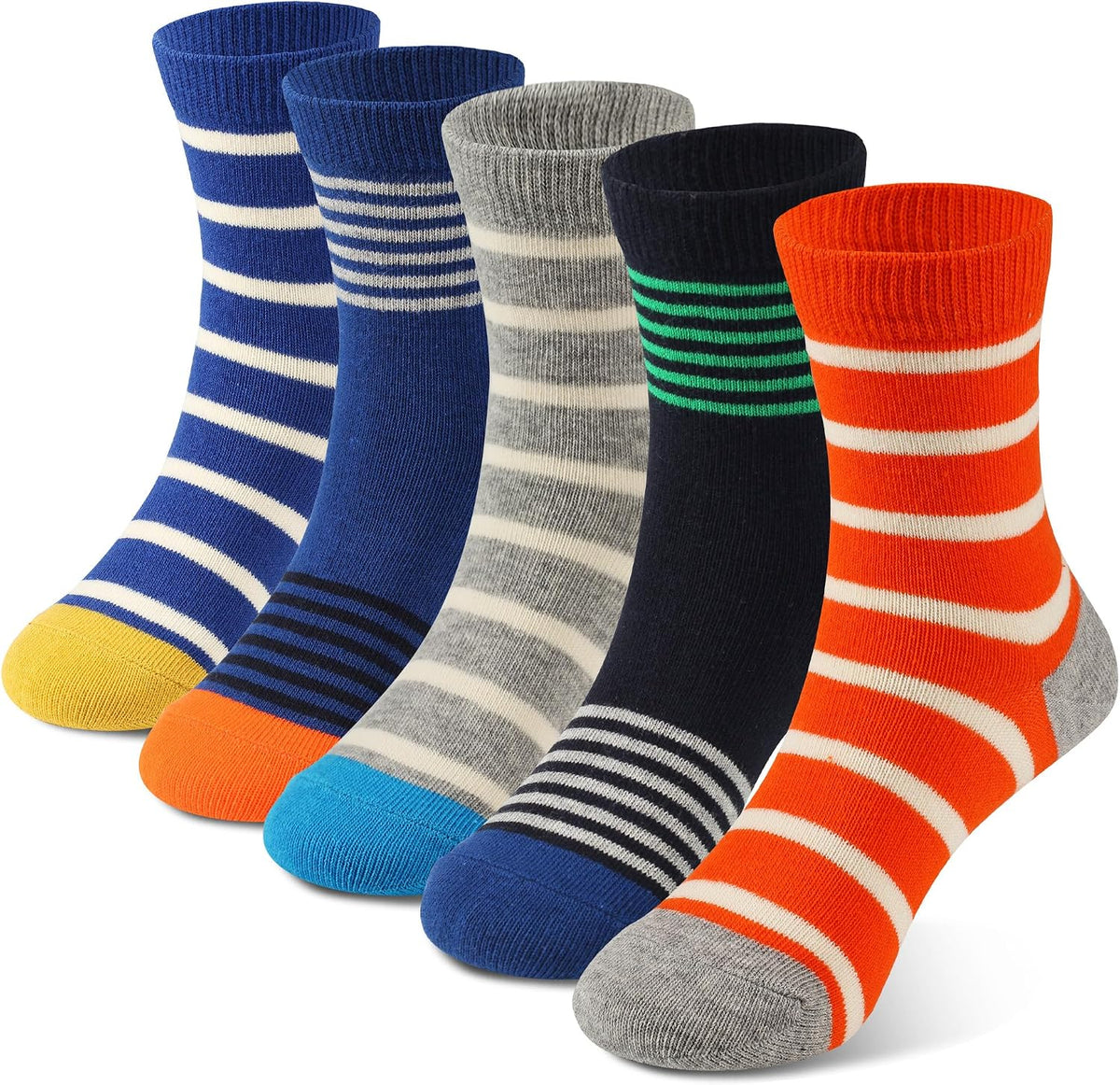 COTTON DAY Kids Boys Crew Dress Socks Bright Colorful Stripes Design 5 Pack