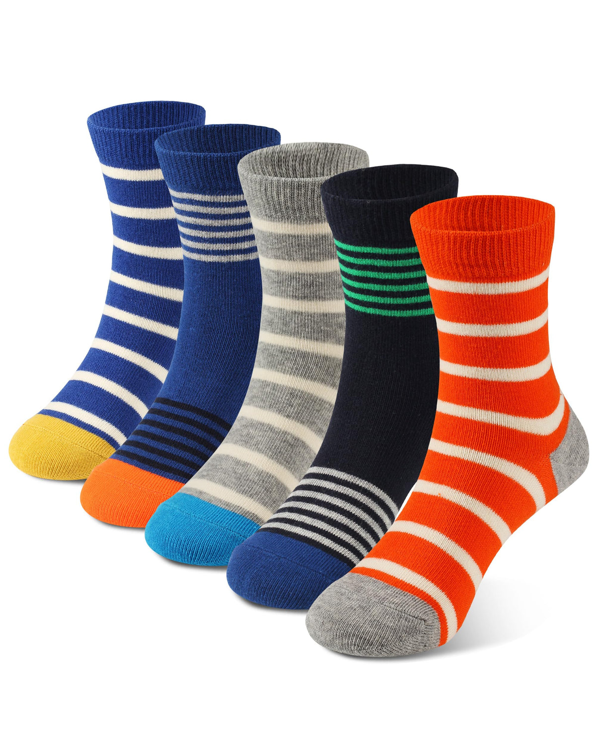 COTTON DAY Kids Boys Crew Dress Socks Bright Colorful Stripes Design 5 Pack