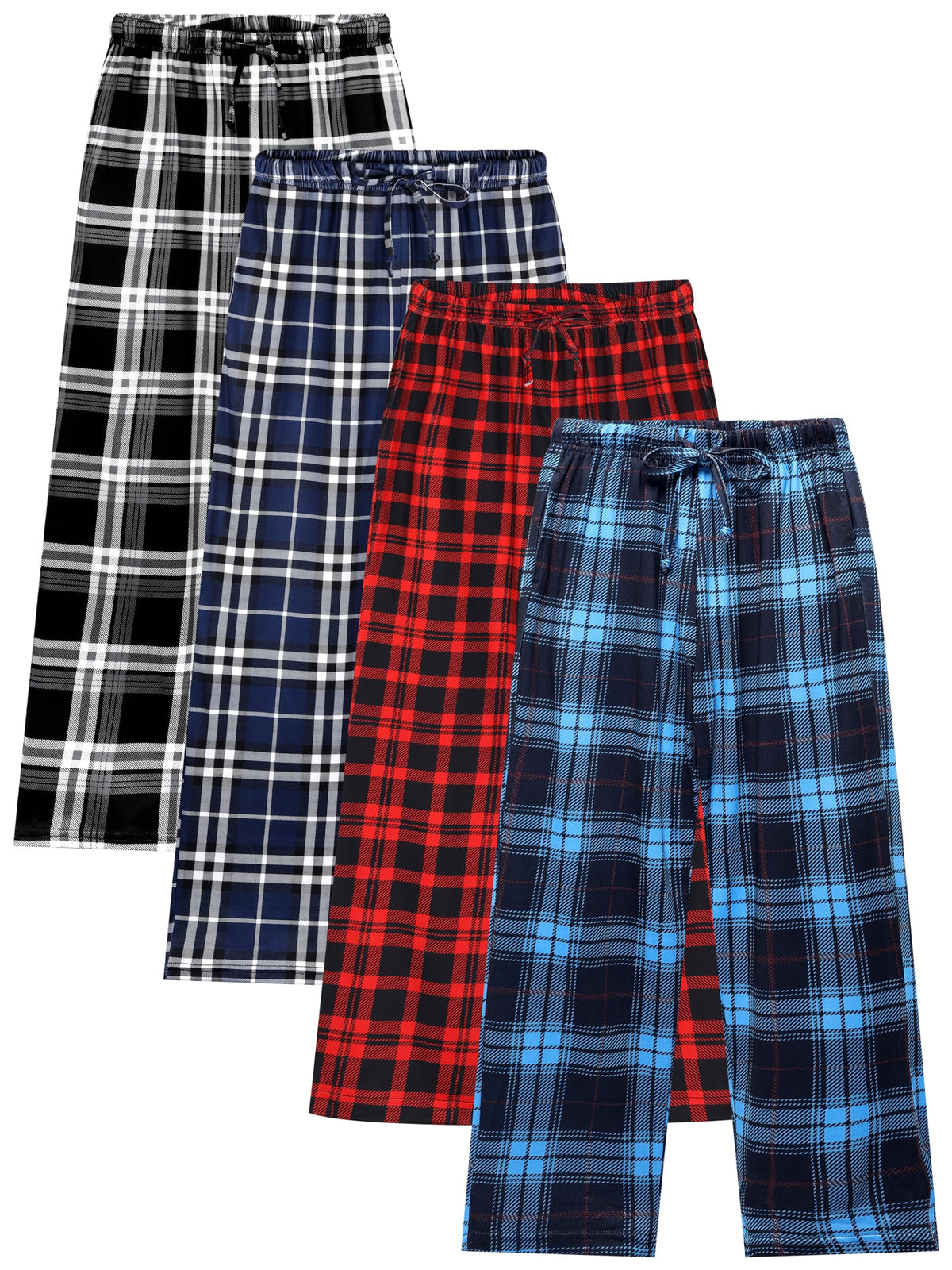 Cooraby 4 Pack Boys Plaid Pants with Pockets Elastic Waist Drawstring Printed Plaid Pants Christmas for Boys Girls