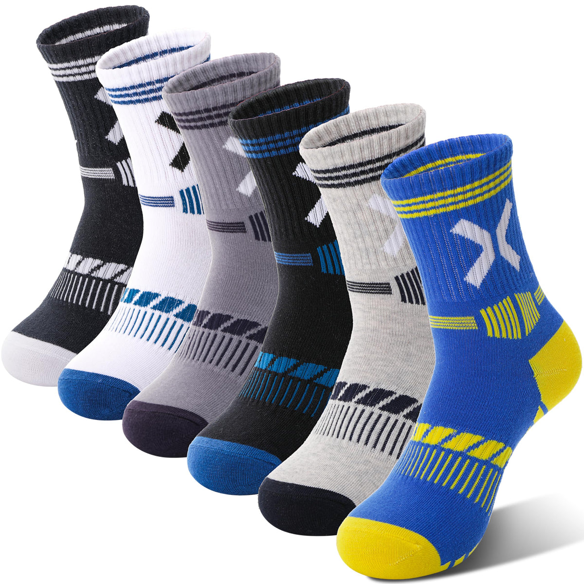Sandsuced 6 Pairs Kids Boys Socks Athletic Basketball Sport Youth Crew Cotton Soft Breathable Socks for Outdoor