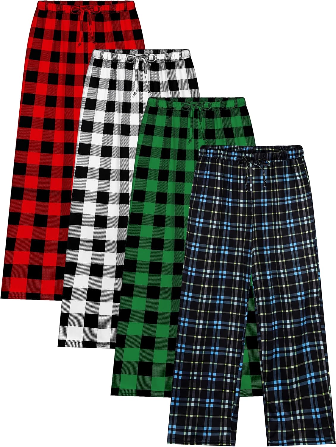 Cooraby 4 Pack Boys Plaid Pants with Pockets Elastic Waist Drawstring Printed Plaid Pants Christmas for Boys Girls