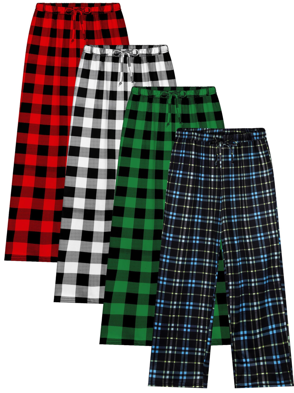 Cooraby 4 Pack Boys Plaid Pants with Pockets Elastic Waist Drawstring Printed Plaid Pants Christmas for Boys Girls