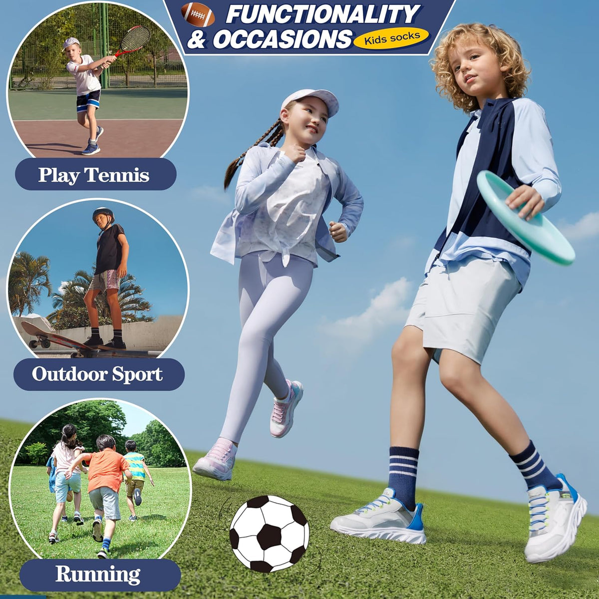 MOGGEI Boys Kids Girls Athletic Socks Basketball Sport Youth Crew Cotton Breathable Outdoor Socks 6 Pairs