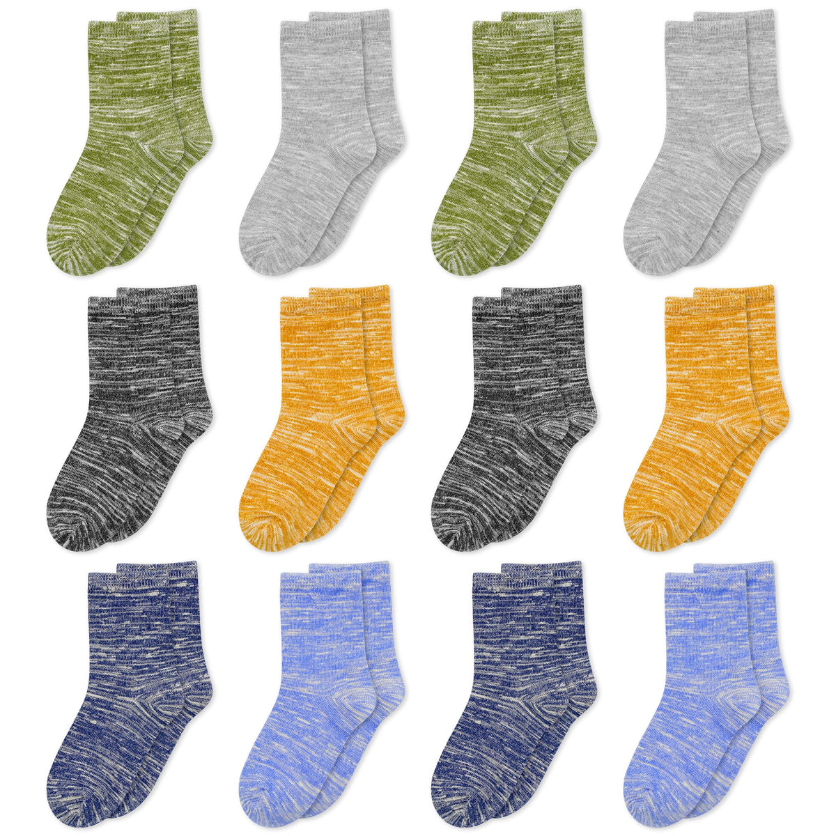 Boys Socks, 12 Pairs Crew Socks for Toddler Kids (1-14 Years Old)