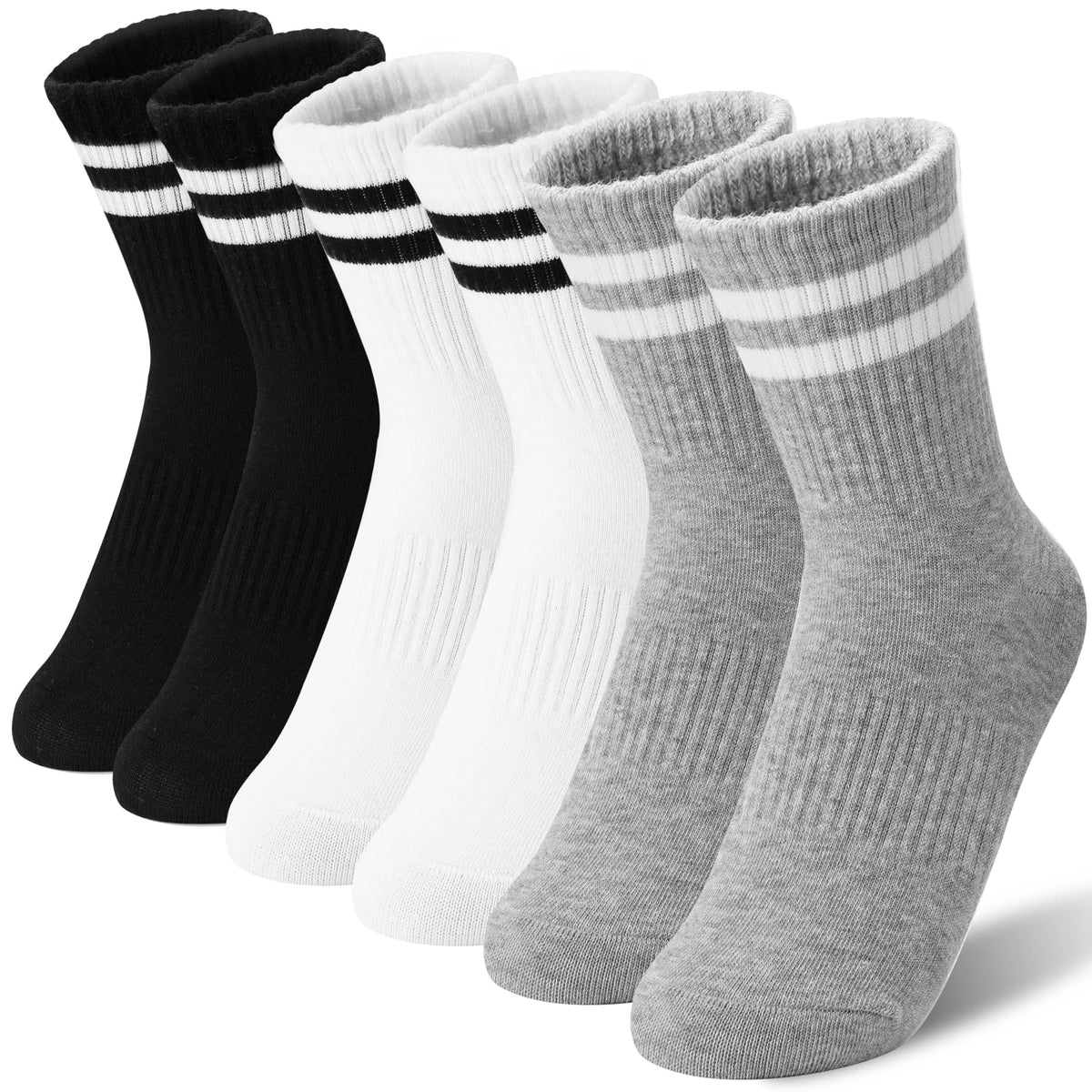 MOGGEI Boys Kids Girls Athletic Socks Basketball Sport Youth Crew Cotton Breathable Outdoor Socks 6 Pairs