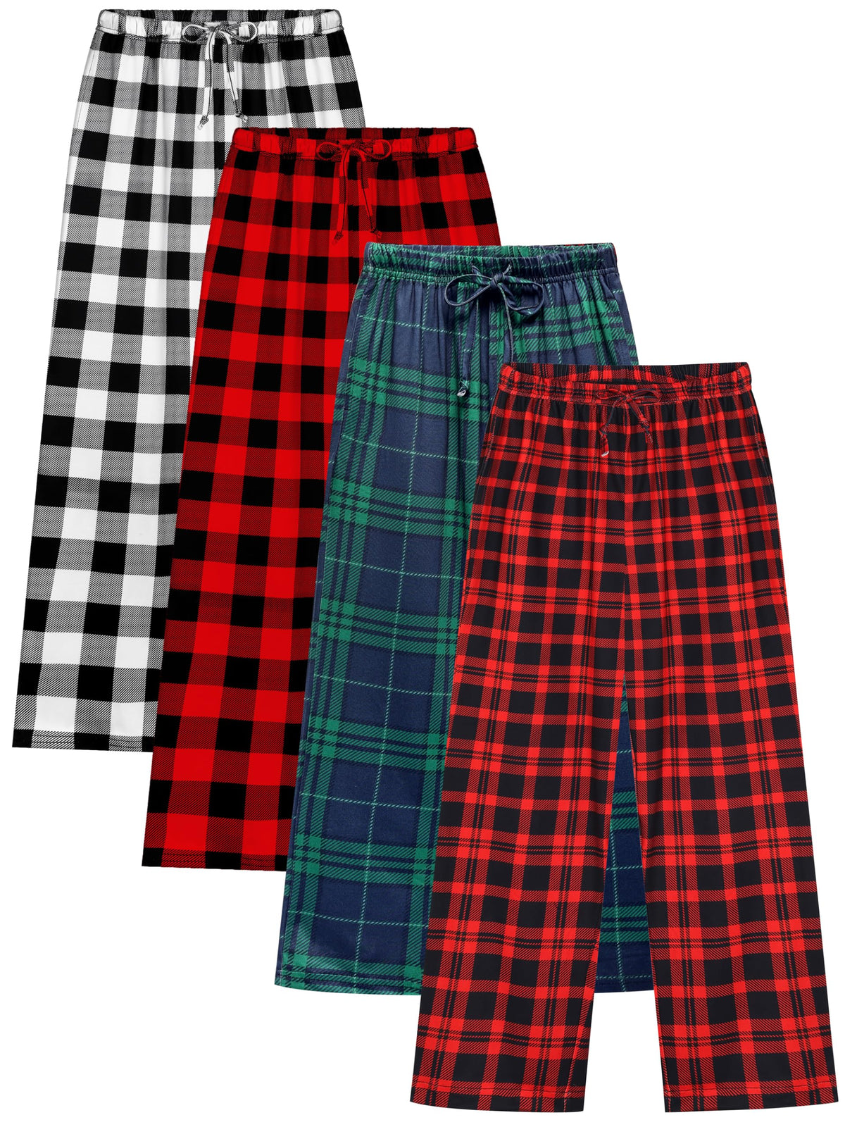 Cooraby 4 Pack Boys Plaid Pants with Pockets Elastic Waist Drawstring Printed Plaid Pants Christmas for Boys Girls