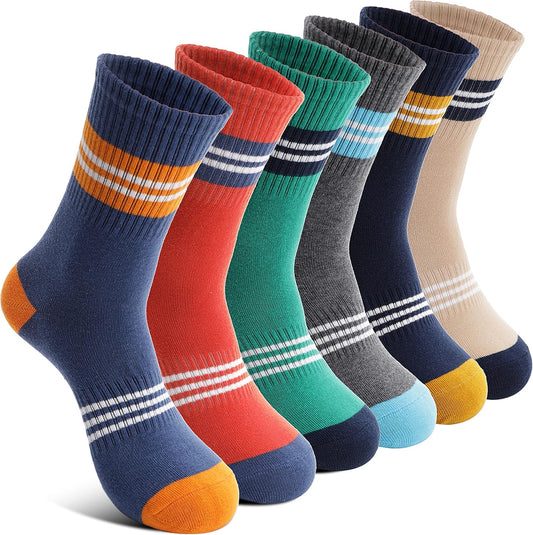 Welwoos 6 Pairs Kids Boys Girls Socks Athletic Basketball Youth Sport Crew Cotton Breathable Soft Socks