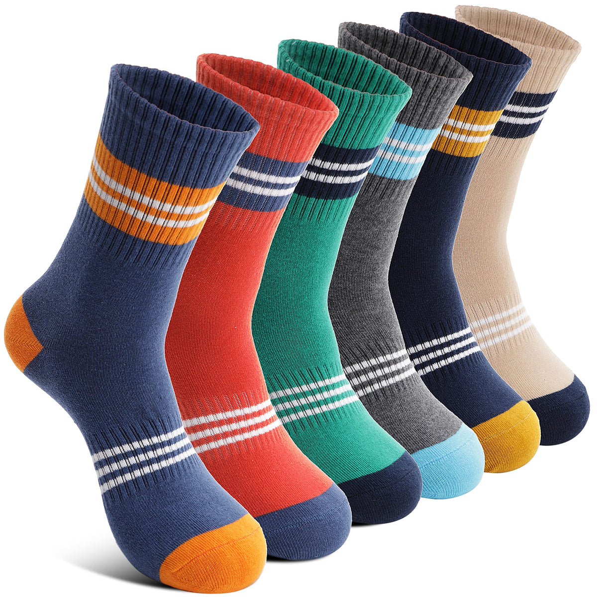 Welwoos 6 Pairs Kids Boys Girls Socks Athletic Basketball Youth Sport Crew Cotton Breathable Soft Socks