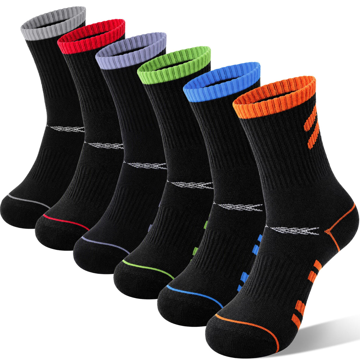 Sandsuced 6 Pairs Kids Boys Socks Athletic Basketball Sport Youth Crew Cotton Soft Breathable Socks for Outdoor