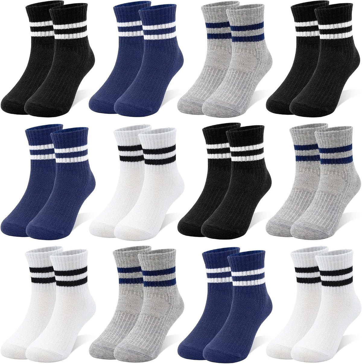 12 Pairs Kids Socks Cotton Athletic Socks for Boys 1-12 Years