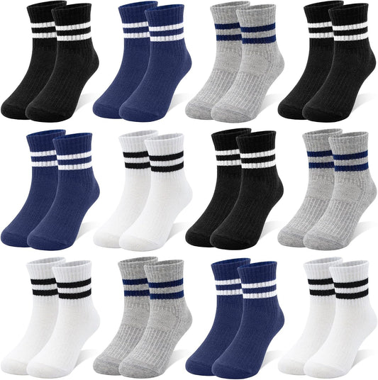 12 Pairs Kids Socks Cotton Athletic Socks for Boys 1-12 Years