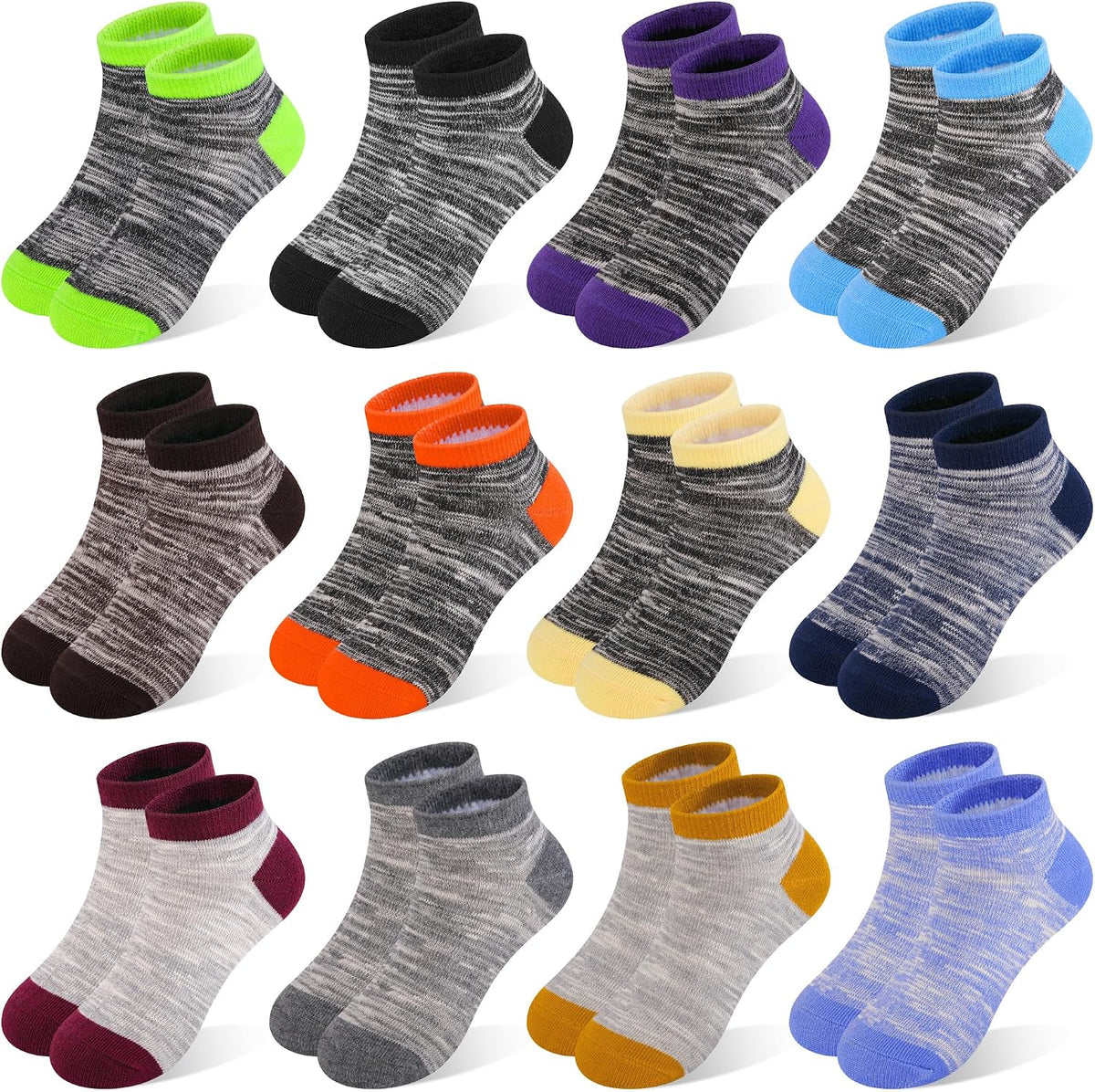 GENTABY Boys Ankle Socks 12-Pack Toddler Athletic Low Cut Socks 2-10Y