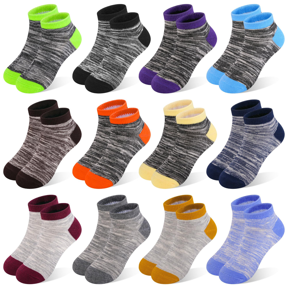 GENTABY Boys Ankle Socks 12-Pack Toddler Athletic Low Cut Socks 2-10Y