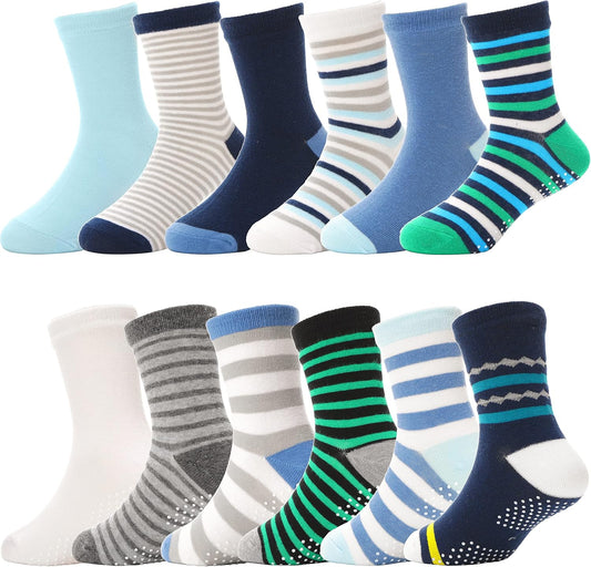 ANTSANG Baby Boys Grips Socks, Kids Toddlers Infants Crew Cotton Socks