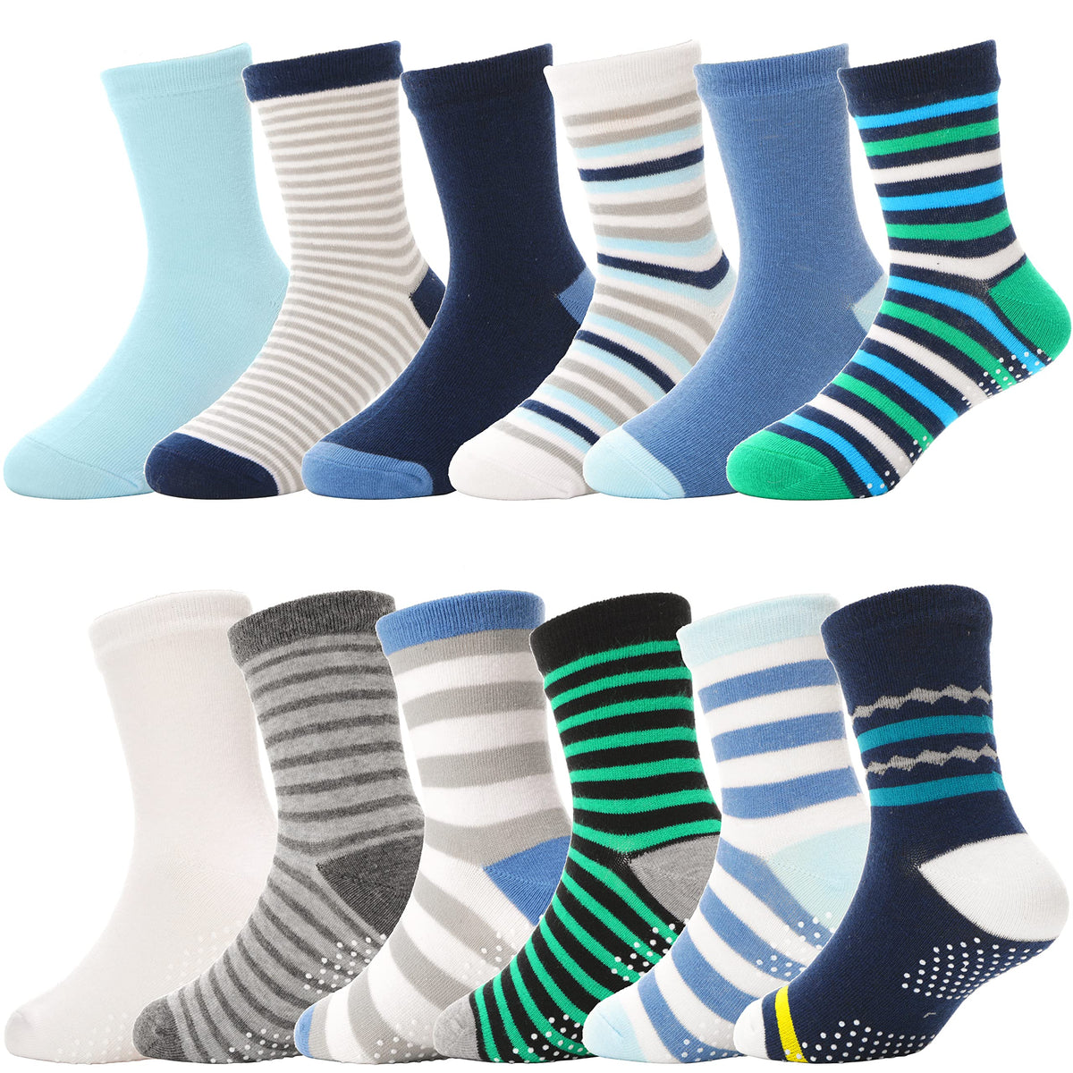 ANTSANG Baby Boys Grips Socks, Kids Toddlers Infants Crew Cotton Socks