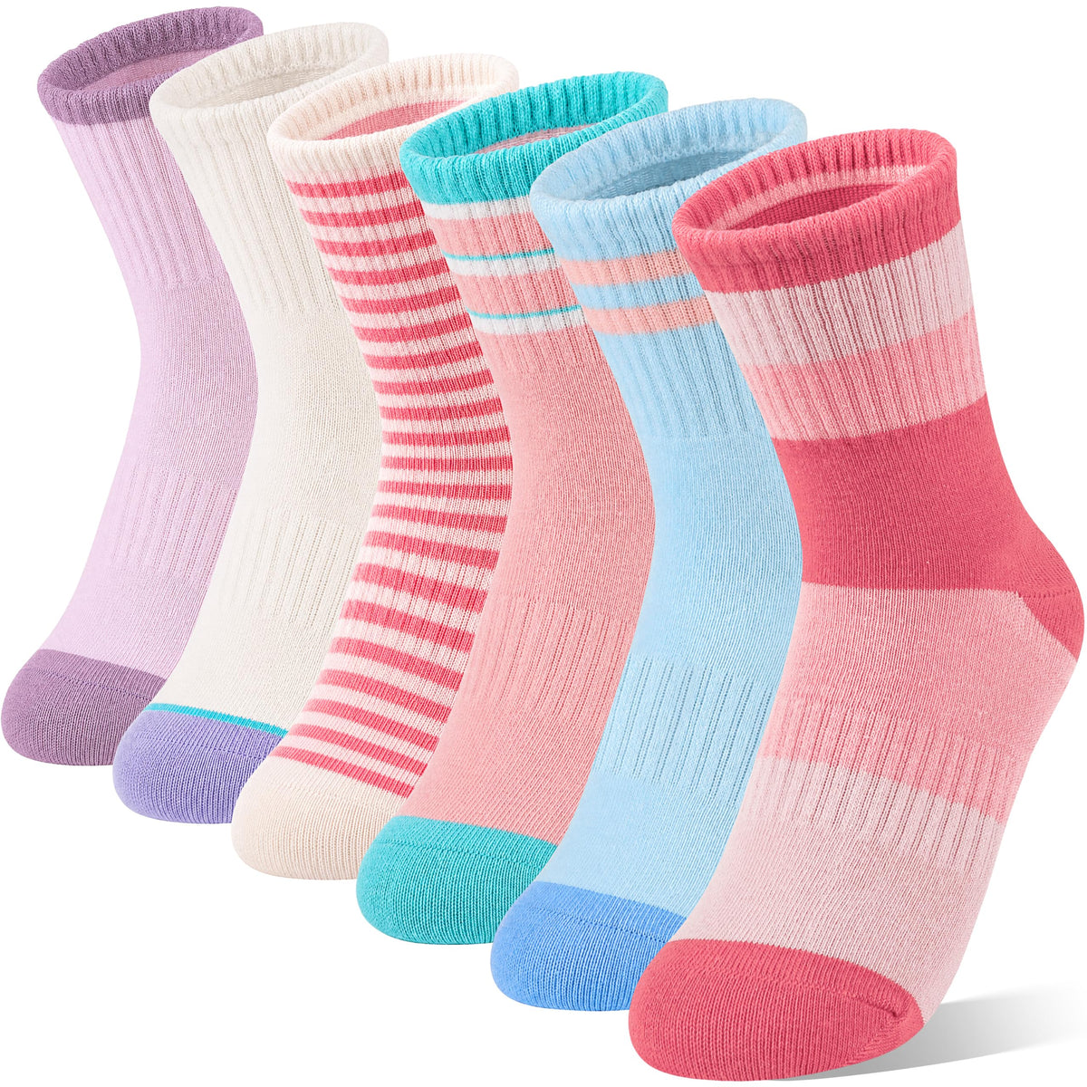 MOGGEI Boys Kids Girls Athletic Socks Basketball Sport Youth Crew Cotton Breathable Outdoor Socks 6 Pairs