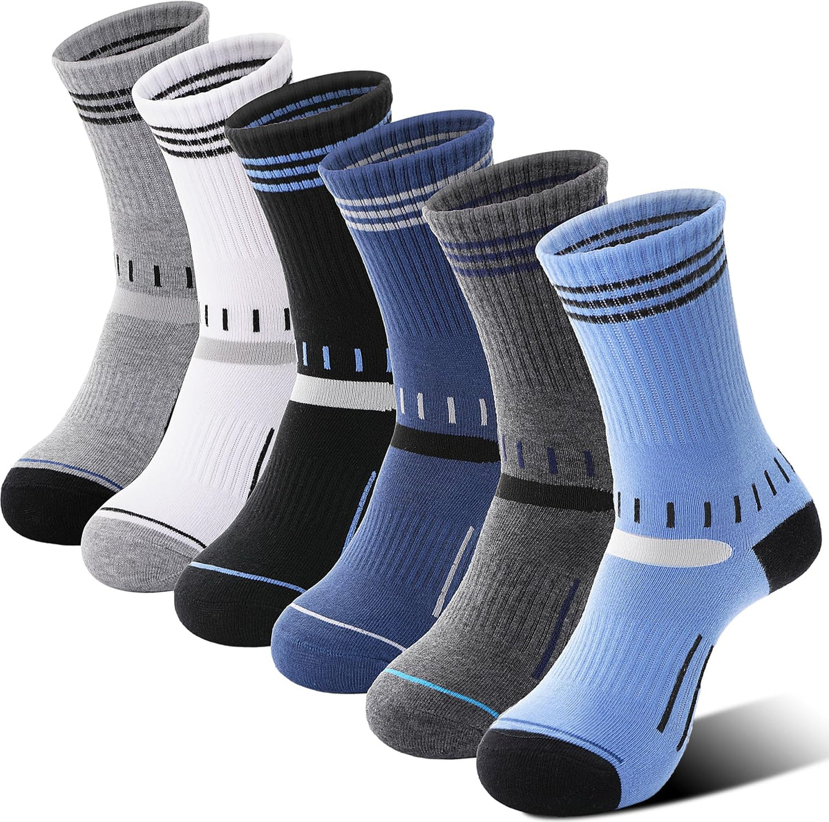 Sandsuced 6 Pairs Kids Boys Socks Athletic Basketball Sport Youth Crew Cotton Soft Breathable Socks for Outdoor