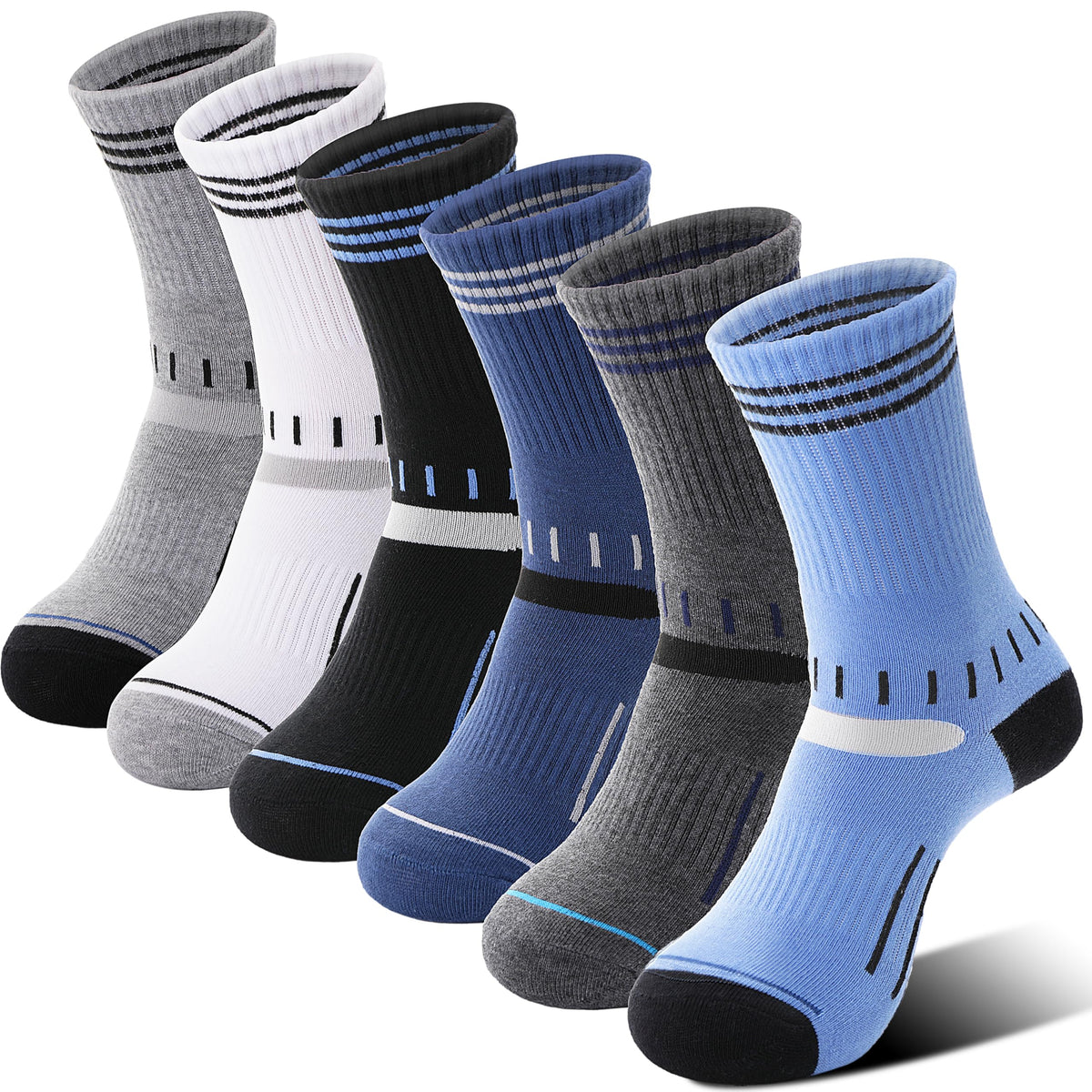 Sandsuced 6 Pairs Kids Boys Socks Athletic Basketball Sport Youth Crew Cotton Soft Breathable Socks for Outdoor