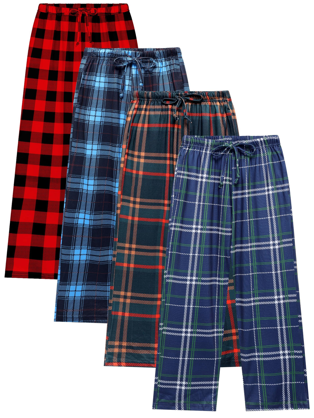Cooraby 4 Pack Boys Plaid Pants with Pockets Elastic Waist Drawstring Printed Plaid Pants Christmas for Boys Girls
