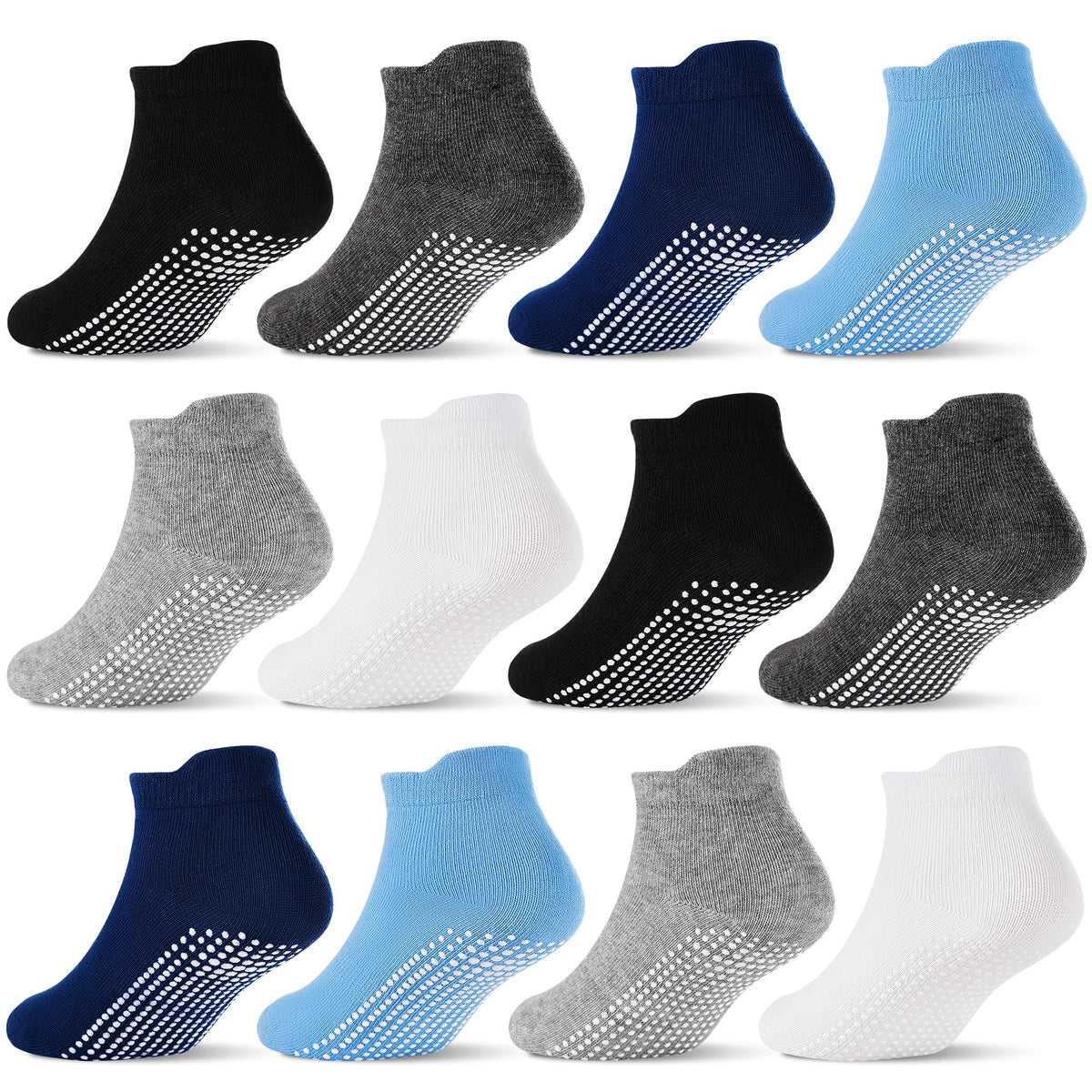 GRPSKCOS Non Slip Toddler Baby Socks 12 Pairs Anti Skid Ankle Socks for Girls Boys Grips Sock for 0-7 Years Children