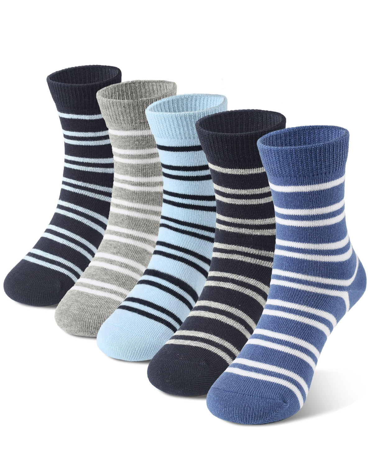 COTTON DAY Kids Boys Crew Dress Socks Bright Colorful Stripes Design 5 Pack